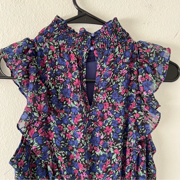Lulu’s Evalina floral ruffle smocked high neck midi dress NWT size extra small - Picture 8 of 9